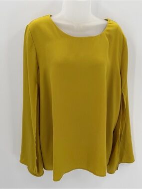 Context Blouse Women’s 14 Gold-Green Split Long Sleeve Top Career - flaws